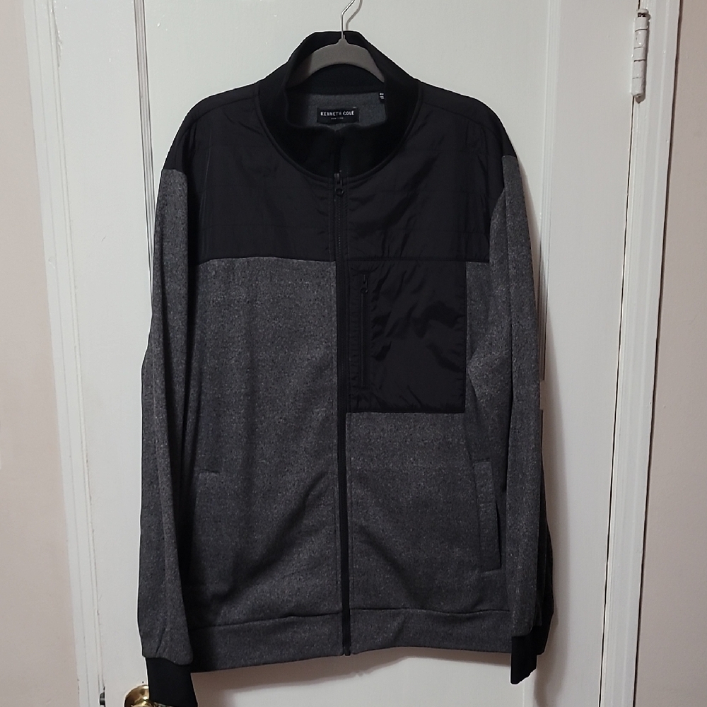 Kenneth Cole Mens Black and Gray Zip-Up Jacket